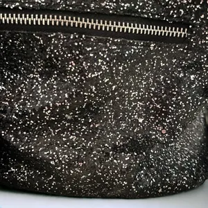 Black Glitter Faux Leather Mini Backpack with Pom-Pom Charm & Zippered Pockets thumbnail 9