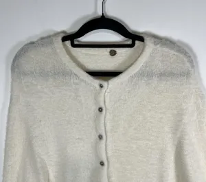 Free People FP One Ivory Fuzzy Cozy Batwing Cardigan Sweater Women’s Medium Boho thumbnail 2