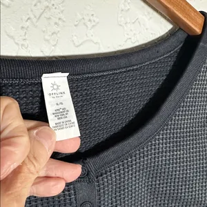 NEW Offline Aerie Sidewalk Seamless Crop Thermal Henley Long Sleeve Waffle Top thumbnail 3