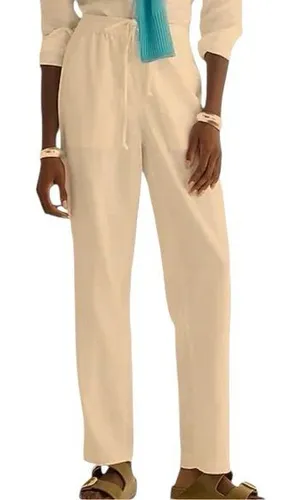 J. Crew Wide-leg seaside textured drawstring pant in linen beige hue size M tall thumbnail 1