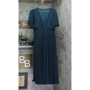 NWT SLNY Womens Lurex Surplice Neck Pleated Dress 9128105 Spruce Green 4 thumbnail 3
