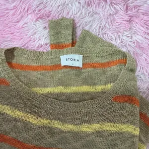 Storia‎ Fisherman Womens Striped Open Knit Cropped Sweater Tan BT1139 Size S thumbnail 4