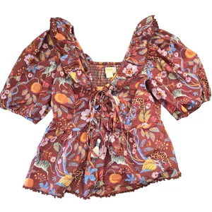 Anthropologie Maeve Zebra Print‎ Ruffle Tie Front Blouse Size: S thumbnail 2