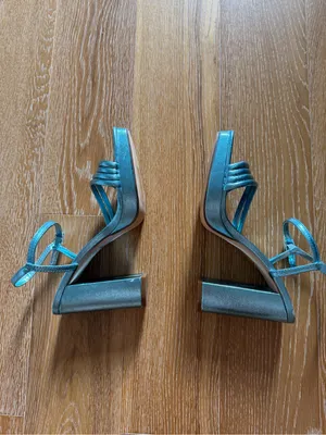 Primark Metallic Teal Strappy Platform Heels thumbnail 3