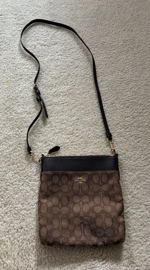 Coach Brown Signature Crossbody with Black Leather Trim thumbnail 1