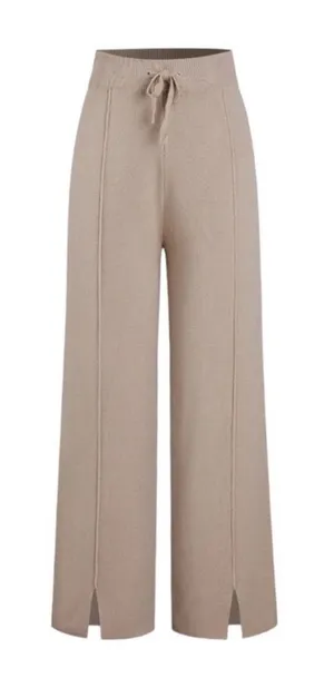 Commence Tan Ribbed Mystique Wide Leg Knit Pants S thumbnail 1