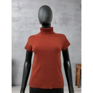 Luca Luca 100% Cashmere Rust‎ Short Sleeve Turtleneck Sweater L thumbnail 2