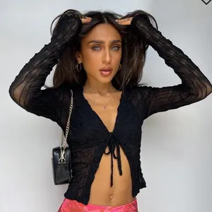 Princess Polly Long Sleeve Black Mesh Top thumbnail 2