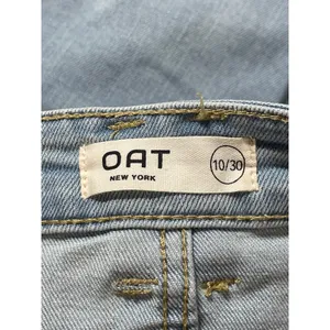 OAT Blue Light Wash High Waisted Split A Line Midi Denim Jean Skirt Size 10/30 thumbnail 4