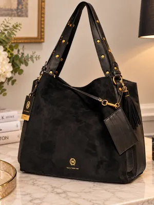 House of Harlow 1960 Black Suede Studded Tote Bag Card Holder NWT thumbnail 2