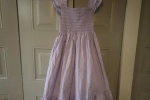 A.P.T ruffle sleeve scrunched bodice midi dress in lilac purple size medium. thumbnail 6