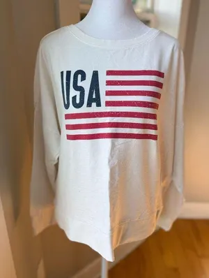 Natural Reflections Vintage 90s White Red Blue USA Flag Crewneck Sweatshirt Sz L thumbnail 1