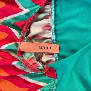 Gilli Turquoise Strapless Maxi Dress with Chevron Coral and Orange Accents Small thumbnail 4