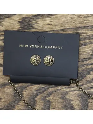 NWT New York & Company Pendant Stud Earring Necklace Set Gold Yellow 18" + 3" thumbnail 4