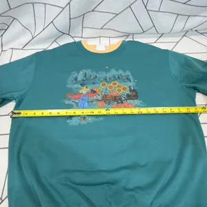 Country Store Sweatshirt Large Teal Green Autumn‎ Scarecrow Pumpkin Sunflower thumbnail 5