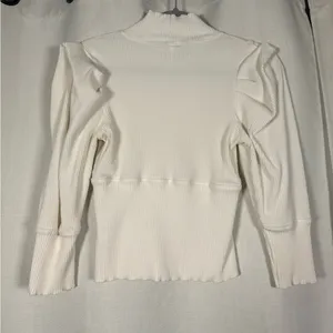 Free People Lala Puff Sleeve Ribbed White Cropped Top Size Large thumbnail 3