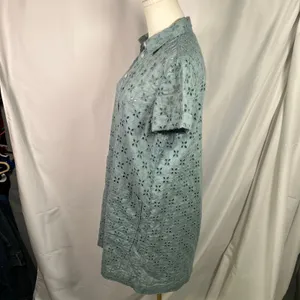 GAP XXS Blue Eyelet‎ Shirt Dress Button Front Short Sleeve Preppy Coquette thumbnail 8