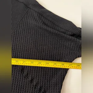 Free People Leo OverSized boxy waffle knit Henley Top long sleeve Black S thumbnail 8