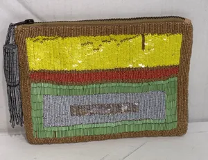 Anthropologie Jasper & Jeera Y2K Gold Silver Sequin Beaded Clutch Evening Bag thumbnail 1