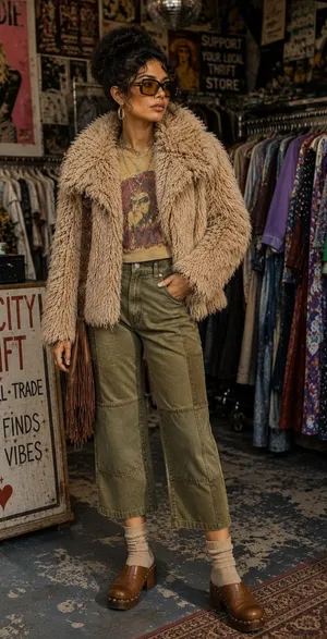 Zara Shaggy Faux Fur Jacket 70s Boho Penny Lane Style Beige M thumbnail 1