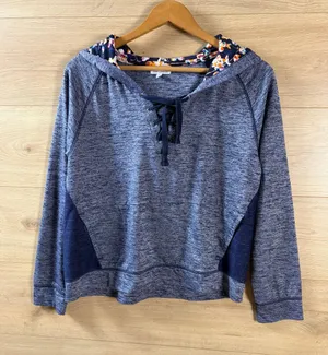 Vera Bradley Blue Spacedye Lace-Up Hooded Pullover Top thumbnail 1
