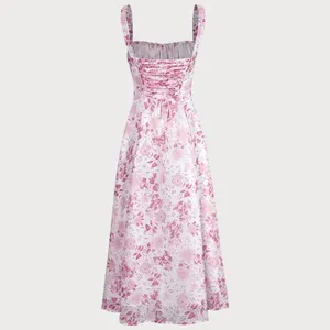 RIHOAS The Pink Square Neck Floral Ruched Midi Dress 15 thumbnail 7