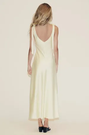 Zara Elegant butter yellow satin maxi long Dress evening party wedding thumbnail 13