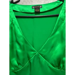 Vintage Y2k Polo Baby Doll Green 100% Silk Ruffle Sleeve Blouse Women’s Medium thumbnail 2