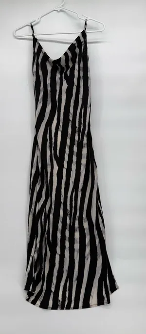 Veronica M Black and White Zebra-Stripe Maxi Slip Dress thumbnail 1