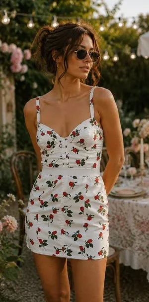 For Love and Lemons White & Red Roses Floral Love Song Mini Dress M Romantic thumbnail 1