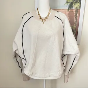Anthropologie Maeve Paneled Warm-Up Sweatshirt in Cream Size Small thumbnail 4