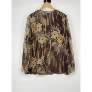Vintage Edwards Floral 100% Silk Beaded Sheer Top Size L Forest Fairy Whimsigoth thumbnail 2