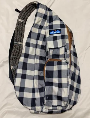 KAVU Rope Bag Sling Backpack Navy White Buffalo Plaid Check‎ Canvas Hiking thumbnail 1