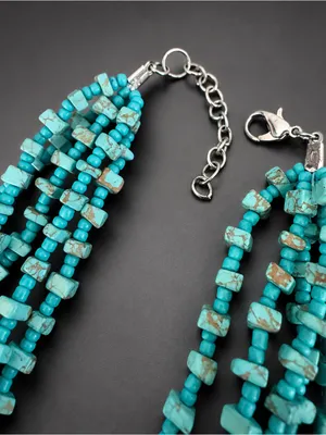 Southwestern Faux Turquoise Multi Strand Square and Seed Beads Oval Howlite thumbnail 2