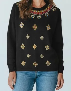 VTG 80s 90s Black Beaded Sweater Size Large Jeweled Embellished Statement Glam thumbnail 1