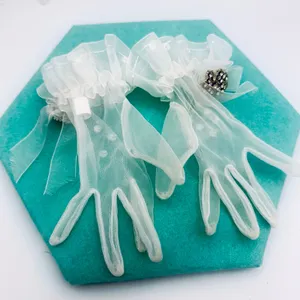Vintage Bridal Gloves Ruffle & Faux Pearls thumbnail 3