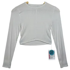 Abercrombie & Fitch White Ribbed Knit Cropped Long Sleeve Crop Top Women Size XS thumbnail 2