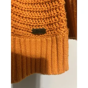 Women's Bass Cable Knit Fisherman's Orange Large Sweater Shoulder Buttons Preppy thumbnail 2