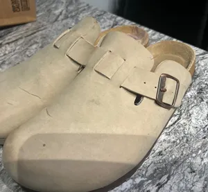 Cushionare Everyday Suede Buckle Clog in Light Beige thumbnail 1
