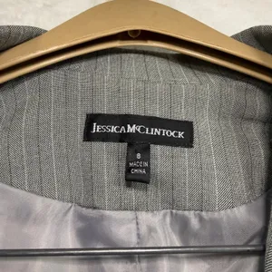 Jessica McClintock 8 Pinstripe Grey Blazer Black Trim Tailored Office Career Y2K thumbnail 9