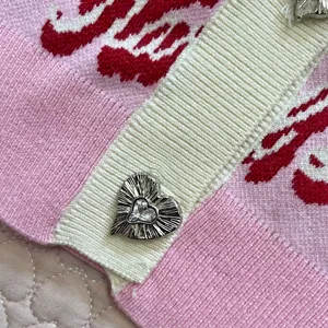 $399 NWT Karl Lagerfeld Pink Logo Cropped Cardigan Crystal Buttons Wool Blend thumbnail 3