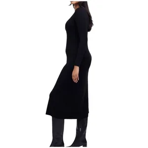 Madewell‎ Black Merino Wool Blend Ribbed Long Sleeve Midi Sweater Dress Size L thumbnail 2