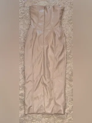NWOT House of CB- Camilla Ivory Strapless Midi Dress Bodycon Faux Leather Sz XS thumbnail 8