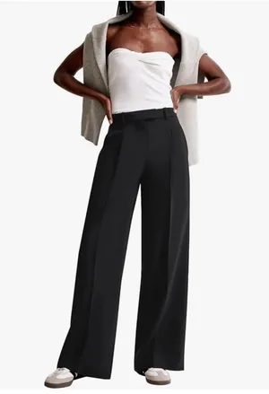 NiMin Women’s Black Pleated Wide Leg Pants High Waist Trousers Size X Small thumbnail 4