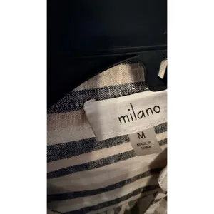 Milano Womens Linen Blend Striped Button Down Shirt Neutral Long Sleeve Size M thumbnail 6