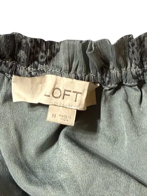 LOFT M Paisley Off Shoulder Boho Blouse Grey Gray Border Print Tie Cuff Peasant thumbnail 3
