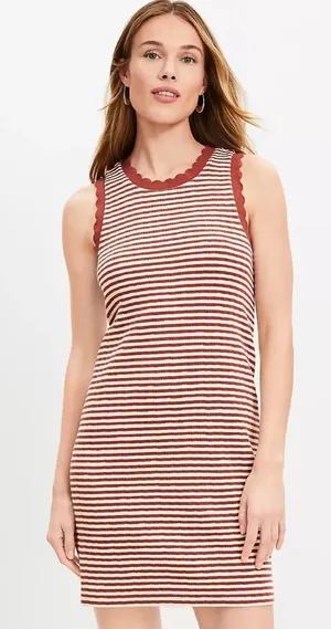 LOFT Striped Sleeveless Knit Shift in Rust and Cream thumbnail 1