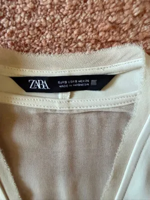 ZARA Ivory Wrap Style MIXED SEMI-SHEER SLIP DRESS size S thumbnail 4