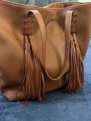Tassel Detail Leather Tote in Cognac Brown thumbnail 7