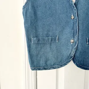 Metro Express Vintage Denim Chambray Red Plaid Flannel Back Button Vest L 14/16 thumbnail 3